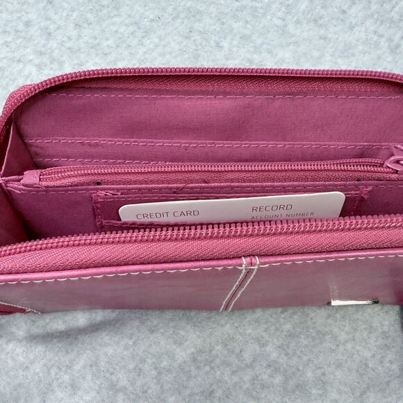 Rosetti Womens Wallet 7.25"x4" Solid Pink Faux Leather Zip-Around Compartments - Picture 6 of 10